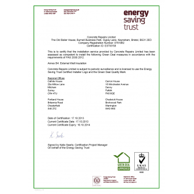 Energy Saving Trust Certified Installer Certificate